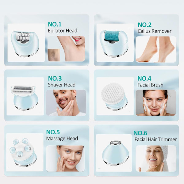 Kvindernes 6 i 1 Epilator, IPX7 Vandtæt Genopladelig Hår Fjernelse Shaver til Hele Kroppen