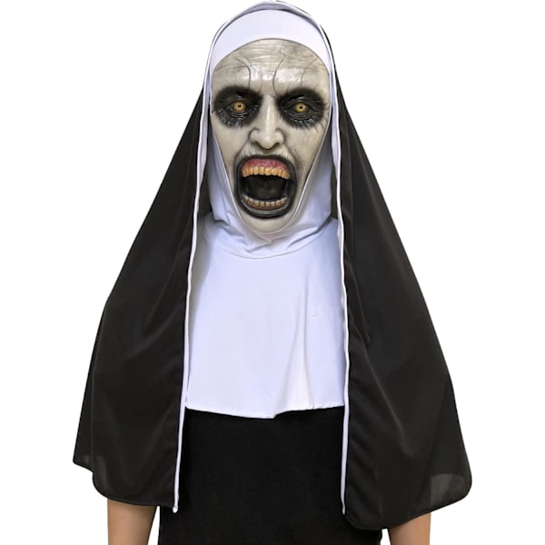 Uhyggelig nonne Halloween maske realistisk åben mund latex hætte maske med hætte til Halloween kostume fest rekvisitter