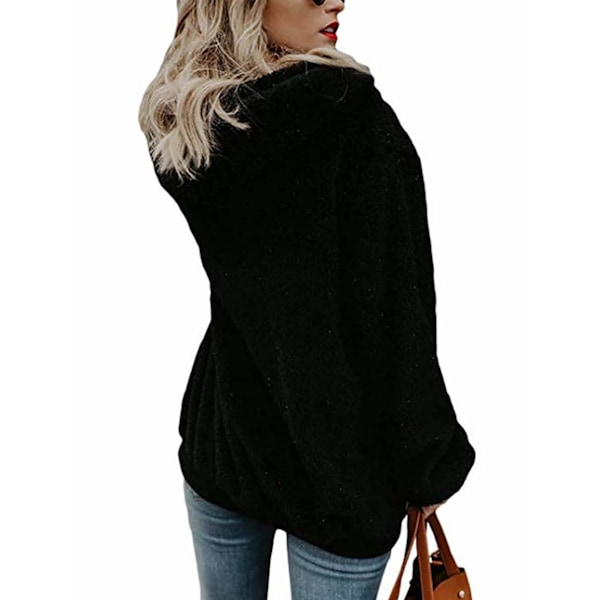 Damegenser med hette i teddyfleece, høst og vinter Black L