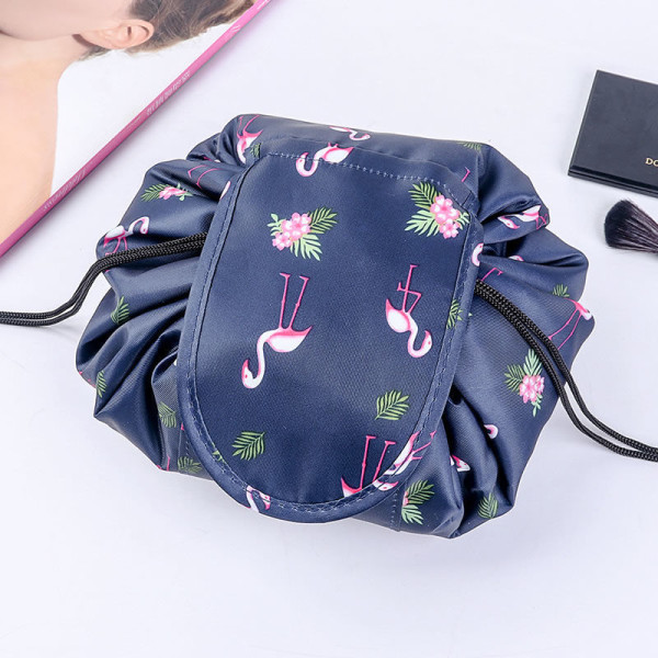 Doven Trækstreng Makeup Tasker, Stor Kapacitet Vandtæt Rejse Bærbar Kosmetisk Taske (Navy Flamingo) Navy Flamingo