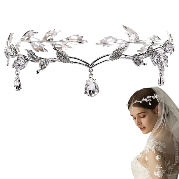Rhinestone Leaf Bryllup Sølv Tiaraer og Kroner Krystall Pendent Tiara pannebånd for brud Brudepike Bursdag Krone Cosplay Tilbehør for kvinner
