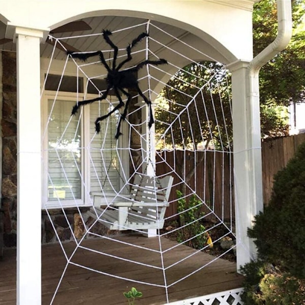 12ft gigantisk rund Halloween edderkoppnett kunstig pels rekvisitt skummel utendørs dekorasjon for uteplass dør sammenleggbar edderkoppnett