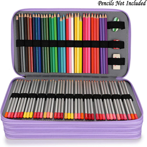 PU-etui Studenter Blyantindpakning til farveblyanter - stor kapacitet 300 blyantholder pose opbevaringspose brevpapir Organizer, lilla (ingen blyanter)