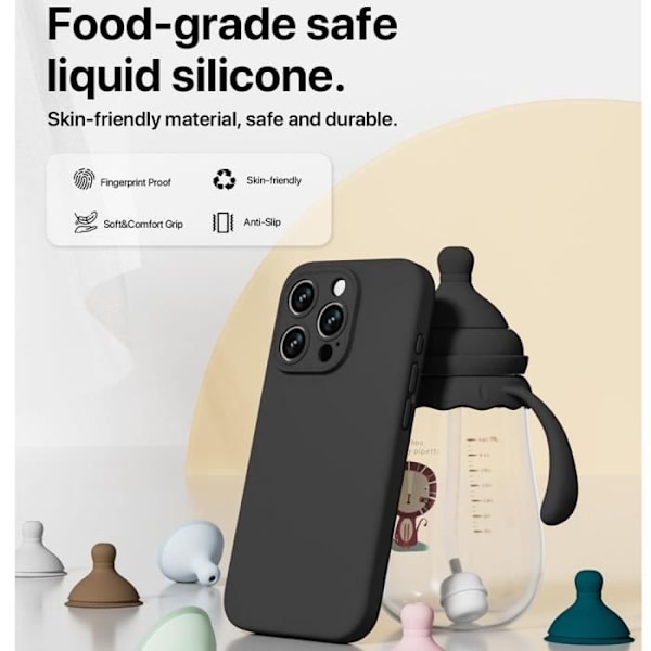 Etui og 2 hærdede glas til iPhone 16 Pro Max, Ultra tynd beskyttelse stødsikker ridsefast sort