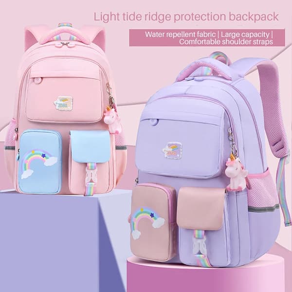 Letvægts Skole Rygsæk til Skoleelever til Drenge og Piger Skoletaske Pink small backpack(double layer)