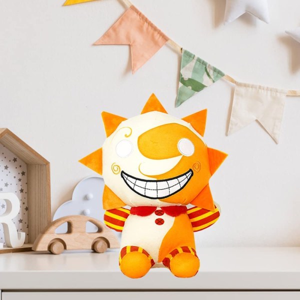 Sundrop och Moondrop FNAF Clown Cartoon Plyschleksak, 25cm FNAF Security Breach Plyschleksak Clownfigur för Flickor Pojkar Present (Sun #A)