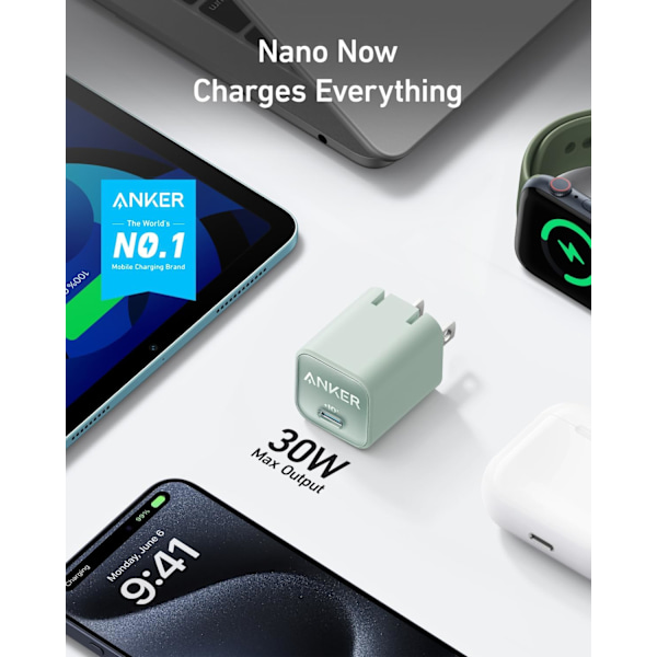 Lader, USB C GaN Lader 30W, PIQ 3.0 Foldbar PPS Rask Lader for iPhone 16 / 15 og flere serier, Galaxy, iPad, Kompatibel med MagSafe (grønn) green