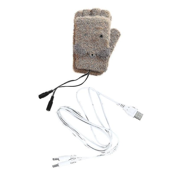 Lämmityskäsineet Säädettävät puolisormet USB lataus Hienot lämmitettävät Flip-sormettomat käsineet ulkokäyttöön Qinhai (koko, väri: ei-säädettävä-kahvi)