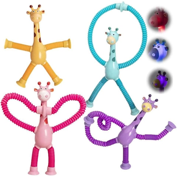 4 st teleskopiska sugkopps giraffleksaker, formförändrande giraff teleskoprör tecknad sugkopp leksak - With light