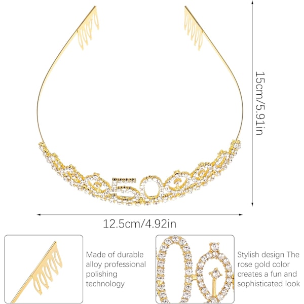 50. syntymäpäiväkruunu naisille, syntymäpäivävyö, strassitri tiara