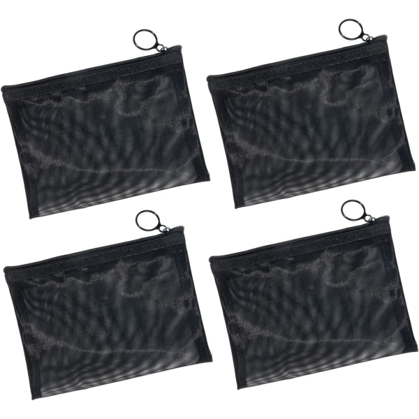 4 stycken Mini dragkedja Toalettväska Organiseringspåse i mesh , svart nylon Vattentät liten handväska Kosmetik