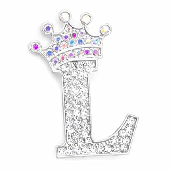 Modekrone 26 Initialer A til Z Krystal Rhinestone Broche Silver-L