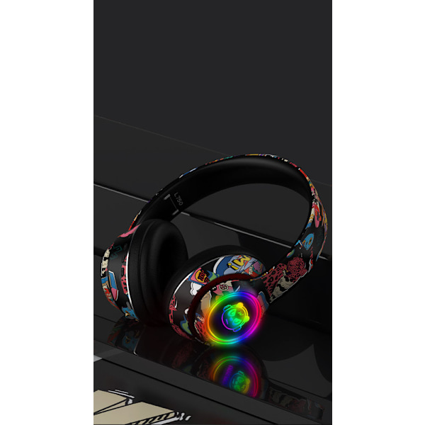 Trådlöst spelheadset, RGB HiFi Stereo Bluetooth-hörlurar med inbyggd mikrofon, lätta bärbara over-ear-hörlurar för dator