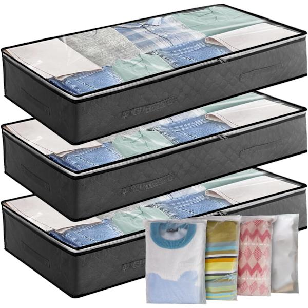 Underbed Oppbevaringspose 3-pakning 90L Stor Under Bed Oppbevaringsboks med 4 x Store Glidelåsposer