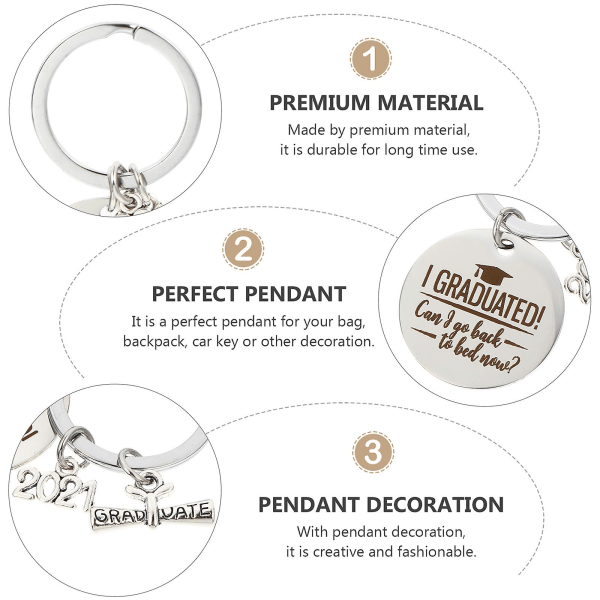 2 stk Graduation Key Ring Nøkkelring Bag Hengende Dekorasjon Hengende Ornamenter（3X3cm，Sølv）