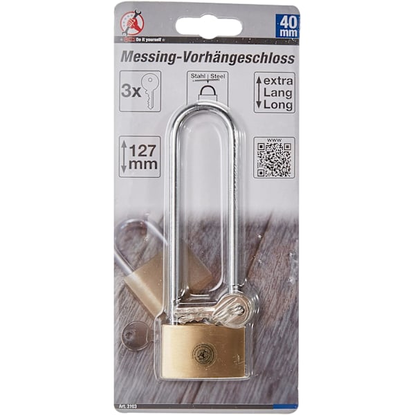 Diy 3103 - Mässinghänglås - extra högt shackle - 40 mm