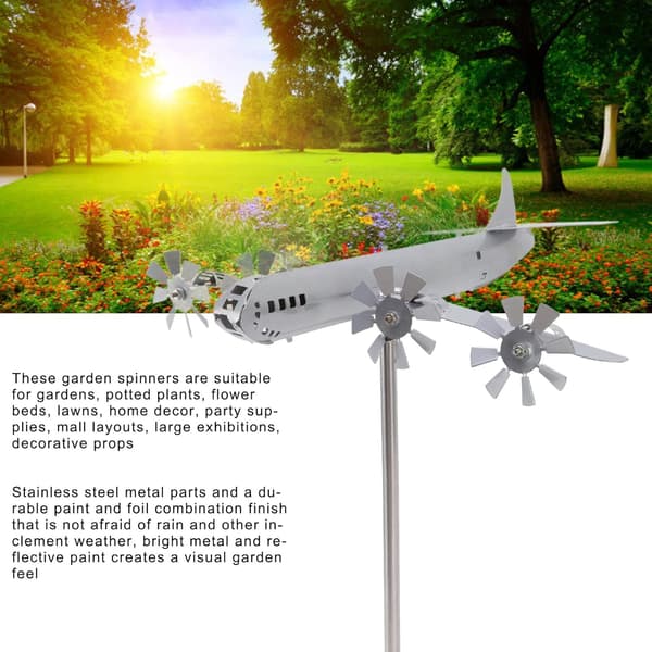 Vindspinner for fly, hage rustfritt stål B-29 fly vindmølle skulptur stang med propell for utendørs dekor