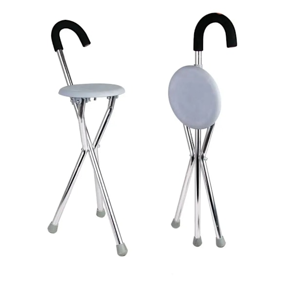 Justerbar sammenklappelig stok, sammenklappelig stok med stol, unisex stok til ældre, rustfrit stål, stok med sæde 2 i 1 fold, bærbar stokstol