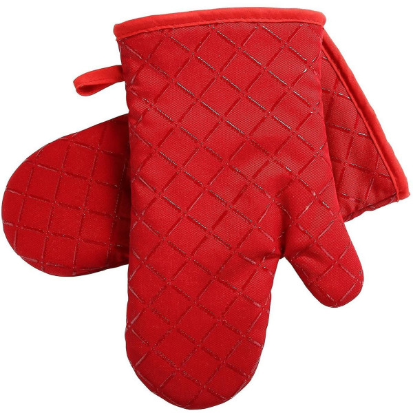 Liukumattomat uunihanskat (2 kpl set ), silikoni Grill Gloves Bbq Gloves, punainen