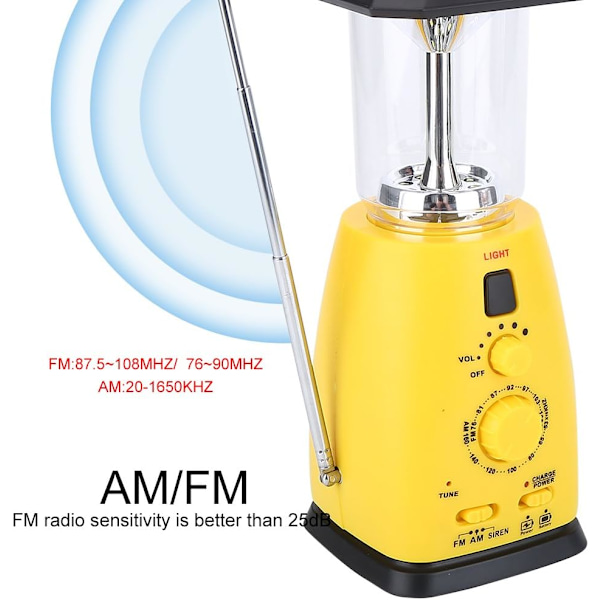 Solcellsdriven Nödradio, Multifunktionell Handvev Solcellsdriven Ficklampa Solcellsdriven LED-ficklampa