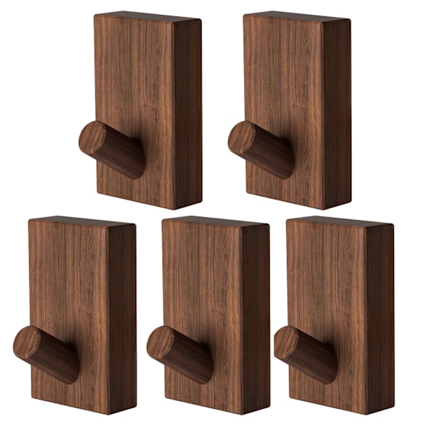 Väggkrok i trä Kraftig Dörrkrok Multifunktionell Hatthängare för Hemmet Svart Valnöt Black Walnut 5pcs