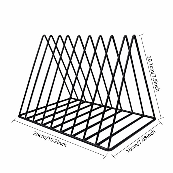 Trekantbord Oppbevaringsstativ, 9 Rom Metall Plateholderstativ, Vinylstativ Stående, Dokumentstativ, Multifunksjonell Organizer Bokhylle