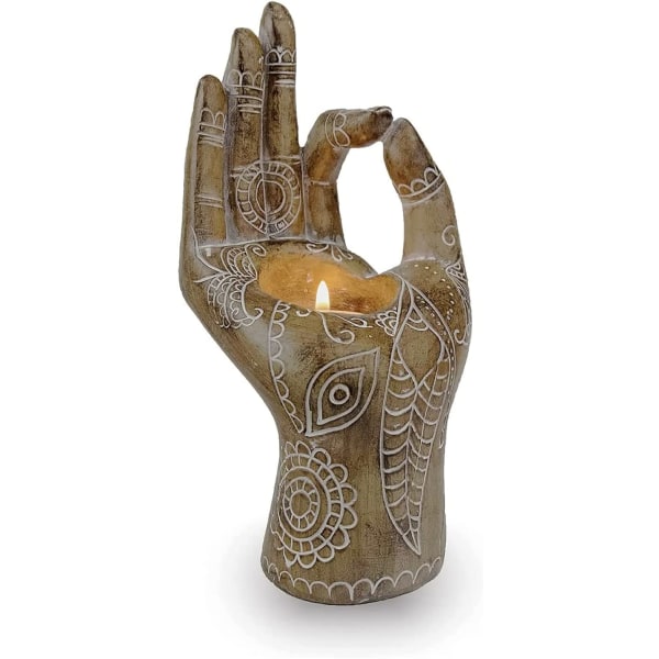 Värmeljushållare Zen Buddha Handljushållare för Hembord Kontor Vardagsrum Sovrumsinredning, Harts Retro Handgjord Meditation Relax Present (trä)