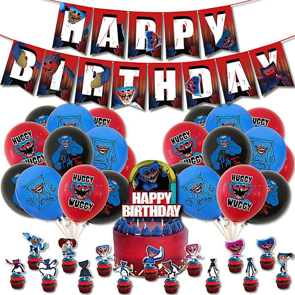Poppy Playtime Huggy Wuggy Latexballonger Banner Tårta Topper Set Barnkalas Dekorationer