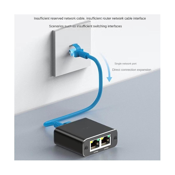 Gigabit Ethernet Splitter 1 Ind 2 Ud 1000mbps - Lan/Internet Kabel Splitter - Cat5/6/7 Splitter, Rj45 Netværksforlænger