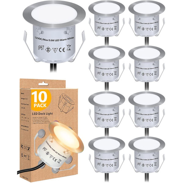Lämmin valkoinen 10 kpl:n pakkaus Mini LED-upotettavia ulkovalaisimia, IP67