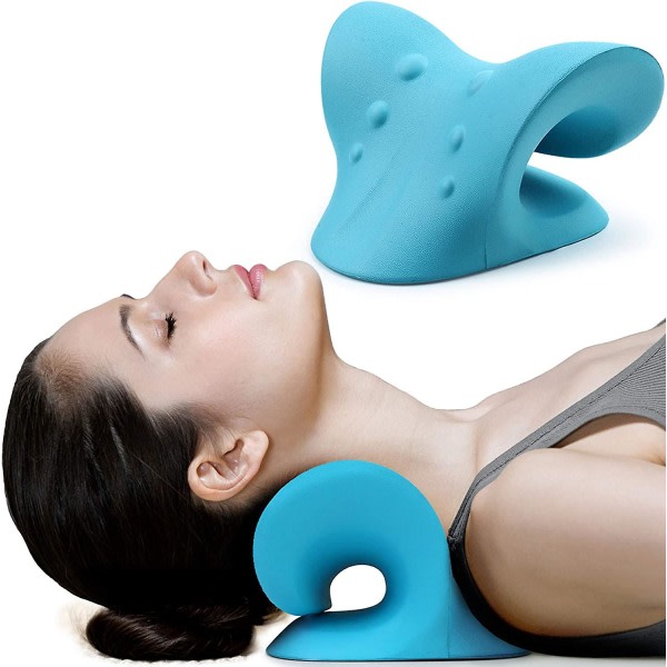 Nakke og skulder afslapning Cervikal trækanordning til smertelindring og justering af cervikal rygsøjle Kiropraktisk pude nakkebårer (blå)