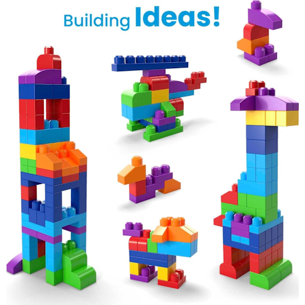 MEGA BLOKS First Builders Toddler Blocks Legetøjssæt, Stor Byggepose med 80 Dele og Opbevaring, Blå, Alder 1+ År