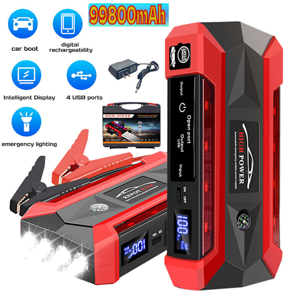 Bærbar Bil Jump Starter Booster Jumper Box Power Bank 99800mAh Batterilader