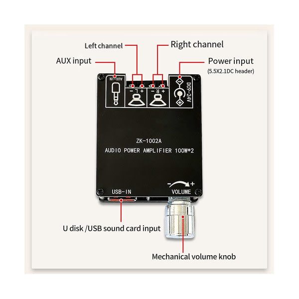 -1002a 5.1 Bluetooth power 100w kanal forsterkerkort med kortslutningsbeskyttelse for lydboks
