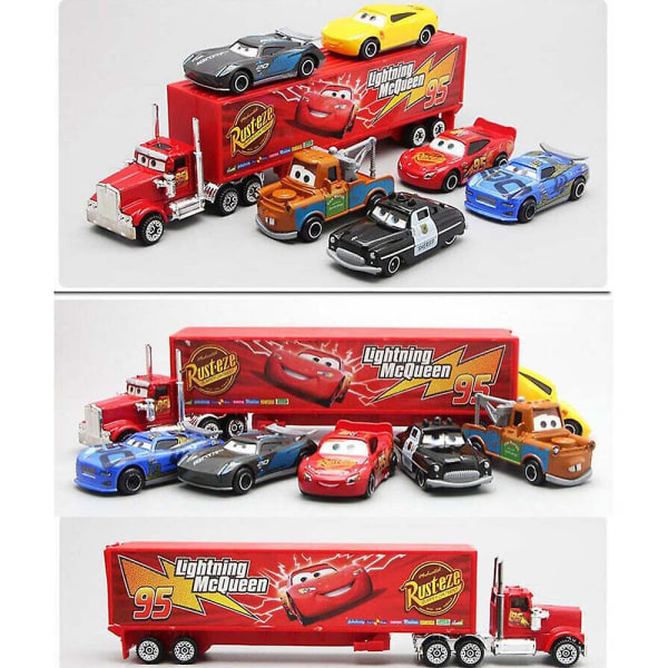 7 stk Cars 2 Lightning Mcqueen Racer Car&Mack Truck Set Presents