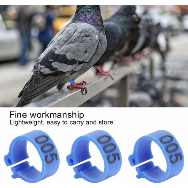 100 stk Fuglefotring 8 mm 001-100 nummererte duer Identifiser fjærfetilførselsklips Duerring Fjærkrebenring for duer (blå)