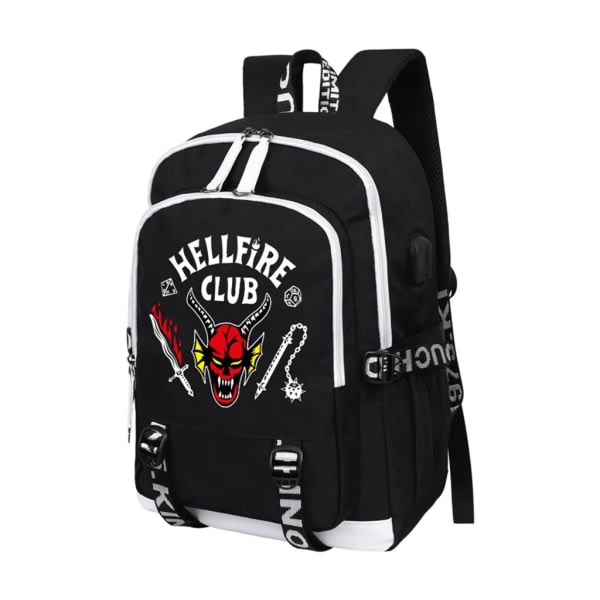 Svarta ryggsäckar Hellfire Club Ryggsäck USB -ryggsäck Studentväska Skolryggsäck Sportryggsäck 31*45*16cm