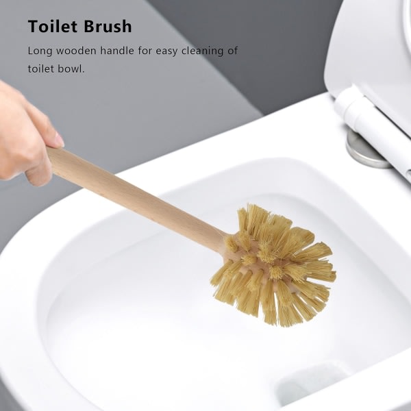 Toiletbørste, 2-pak træ toiletbørste lavet af bøgetræ, kraftige børster med 360-effekt