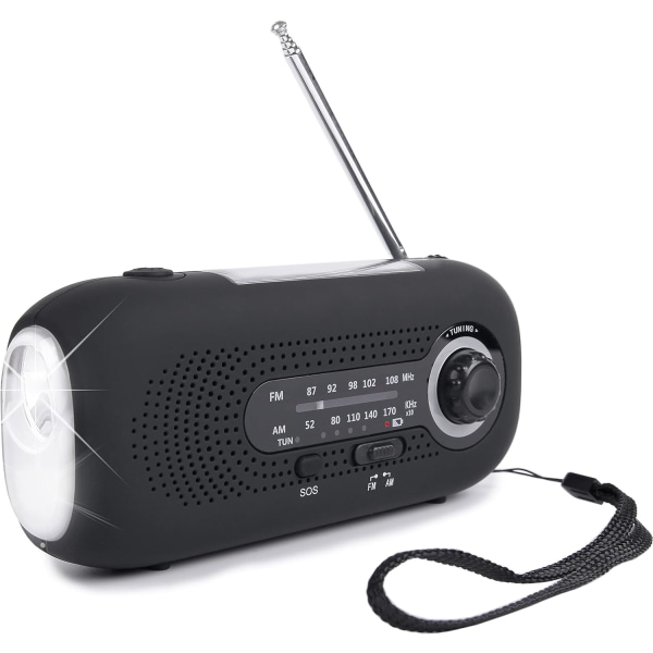 Veva Radio, Sol- och Handvevbar Bärbar Nöd-AM/FM Väderradio, 2000mAh Överlevnadsradio black