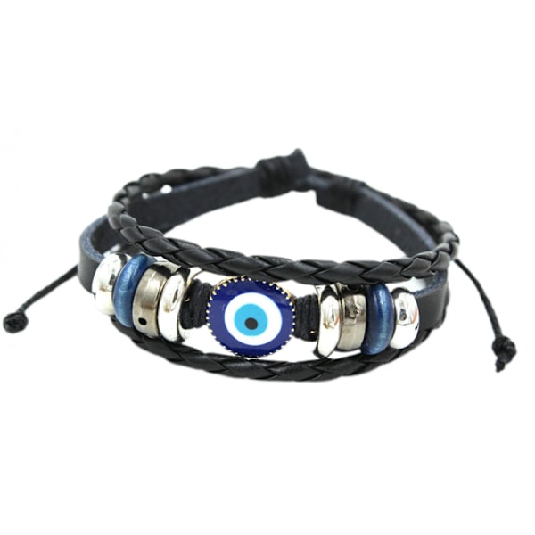 Flettet læderarmbånd med onde øje, armbånd med armbånd