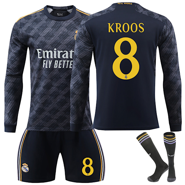 Real Madrid Bortaställ Långärmad Fotbollströja för Barn, Fotbollsset 23-24 No.8 Kroos_xx No.8 Kroos 24