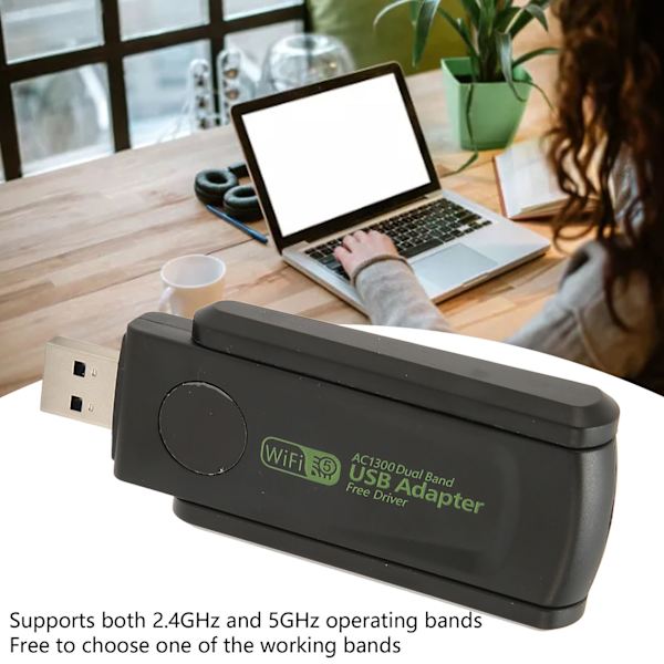 Trådlös nätverkskort Adapter 1300Mbps 2.4G 5G Dual Band Dubbel Antenn USB3.0 WiFi Adapter för PC