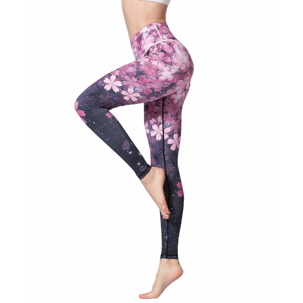 Yoga Leggings, Dam High Waist, Färgade Gym Sport Leggings Tummy L