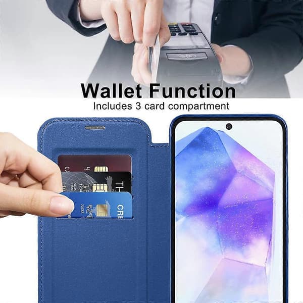 Samsung Galaxy A55 5G Magnetic Case - Leather Card Holder with RFID Blocking, Flip Wallet Case Protective Cover Multicolor Multicolor Sapphire
