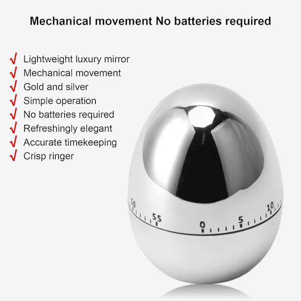 60 minutters eggmodell mekanisk timer matlagingsalarm klokke manuell timer for kjøkken Silver