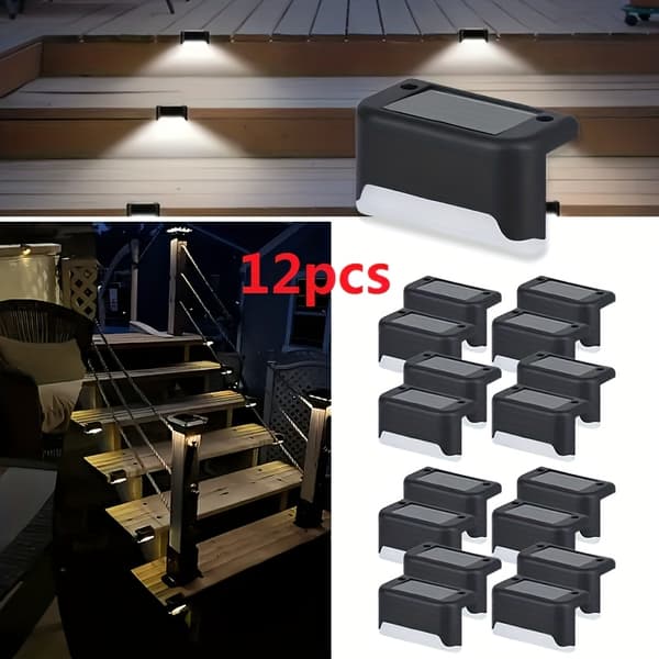 12 Stykker Solcelle Udendørslys Sæt Hjem Have Dekorative Lys til Gårdhave Altan Trapper Black Shell White Light 12 Pieces