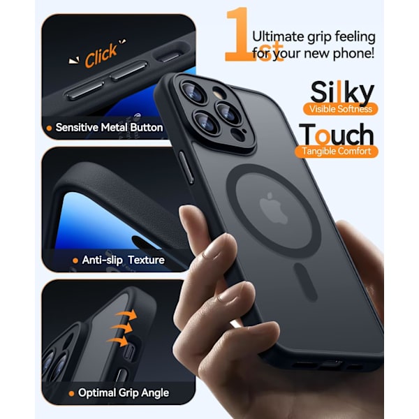 Magnetic Case for iPhone 16 Pro Max with Full Camera Protection [MagSafe Compatible] [Clear & Glossy] Protective Case, Black Black Black iPhone 14 Pro