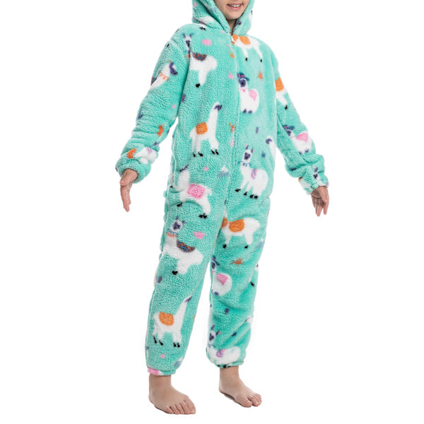 Barnens Fleece En-Delade Pyjamas Med Blixtlås Unisex Mönster Huva Onesie Dräkter För Pojkar Flickor Typ 1 120