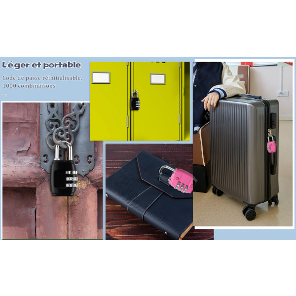 Pack 3-numeroinen matkatavaralukko pieni yhdistelmä riippulukon koodilukko matkalaukkukaappiin (4 väriä)