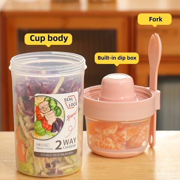 Bärbar Fruktsallad, Müsli & Yoghurt Mugg Set, Läcksäker, Diskmaskinsäker Pink